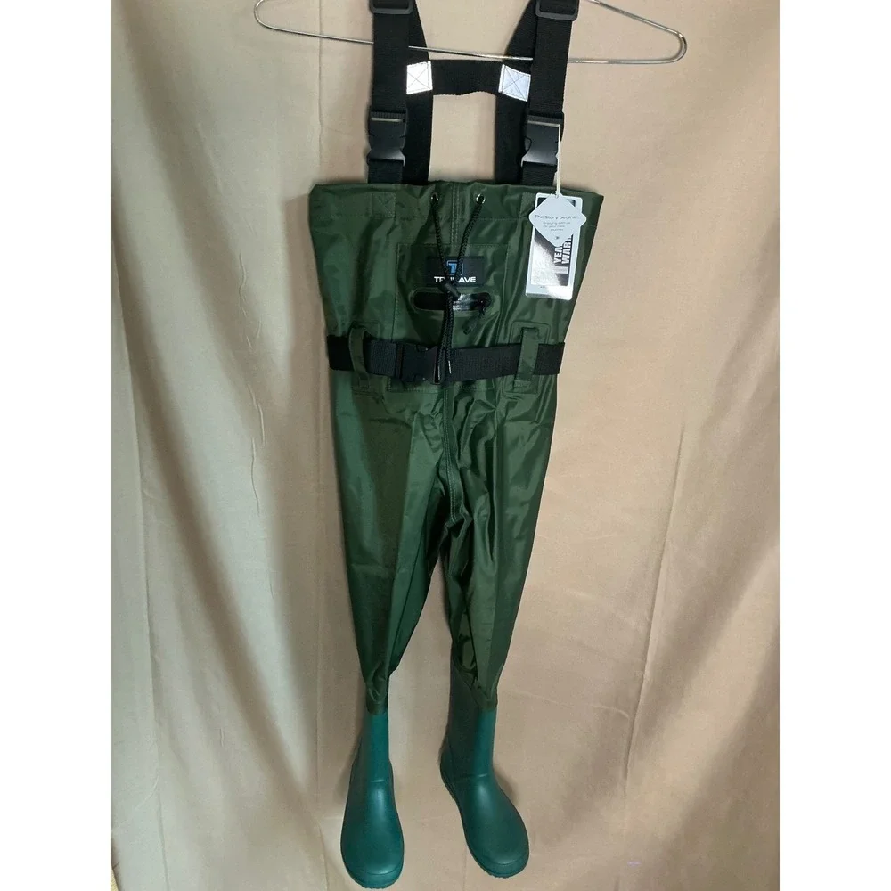 Trudave Chest Waders Kids Size 6/7 Green New Waterproof Fishing Boots Suspenders